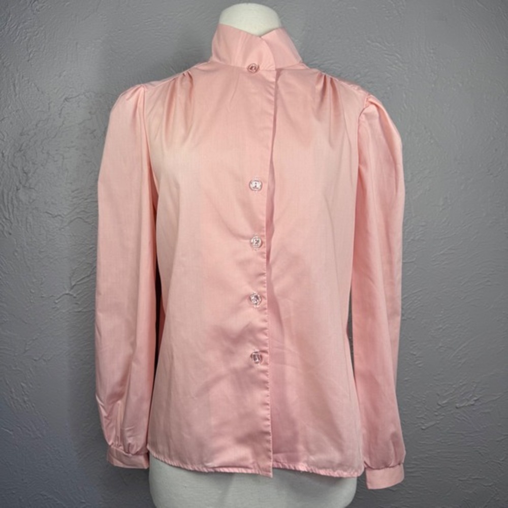 Vintage 80's Women's Large pink button cotton blend blouse Spring office wear